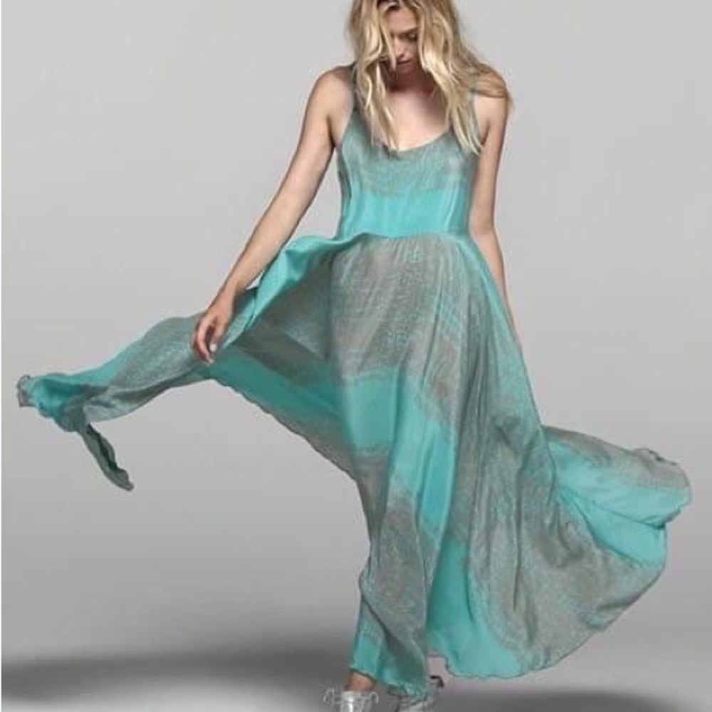 Johnny Was BIYA “Sharon” 100% Silk Maxi Slip Dress Small